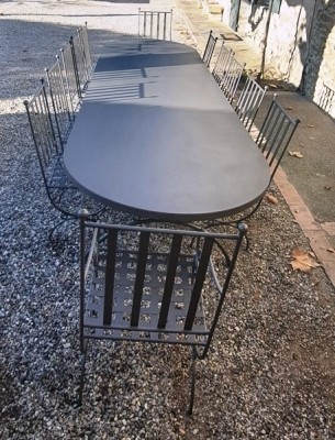 Table Ovale pied berceau 4m, thermolaquée gris