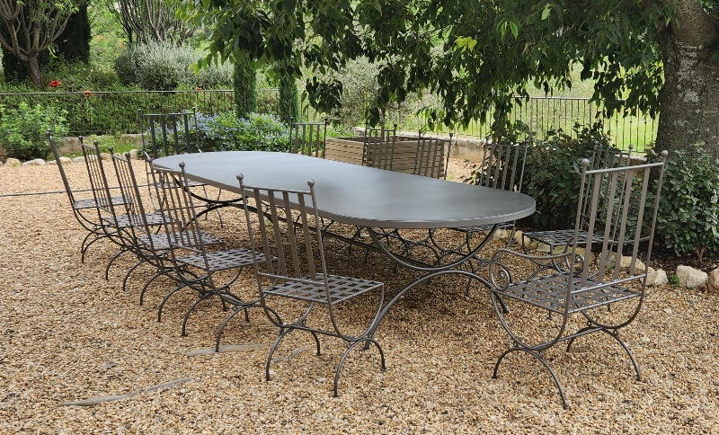 Table Ovale pied berceau 4m, thermolaquée gris